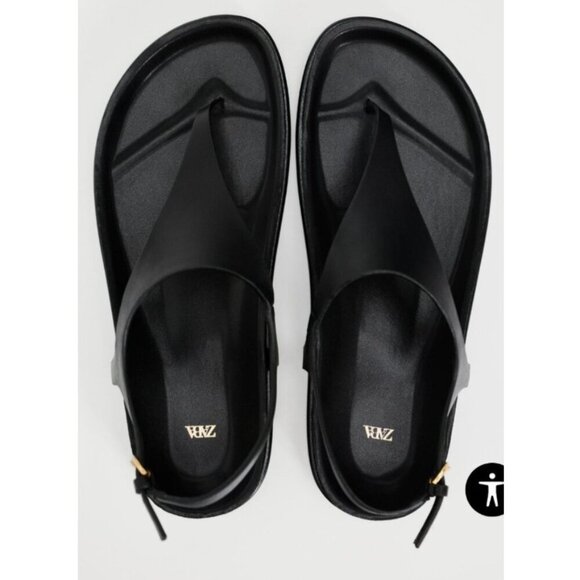 Zara Shoes - ZARA Women Black Minimalist Slingback Thong Sandals Size 36 Slip-On Flat Summer
